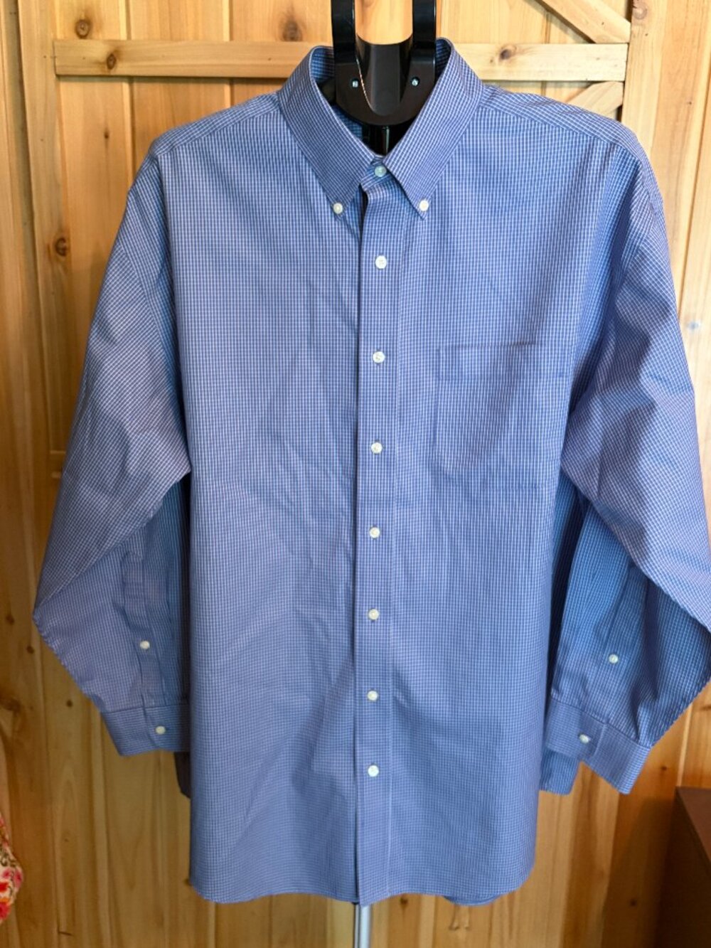 Jos A Bank Traveler Shirt Mens 17-1/2-34 Blue Micro Check Button Down LS